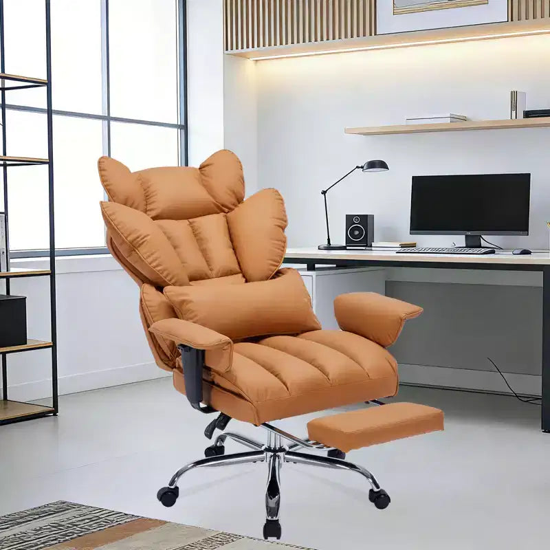 Fauteuil de bureau grande taille avec repose-pieds, Fauteuil de direction à dossier haut, Inclinaison à 155°, Coussin de soutien lombaire, Fauteuil de jeu en similicuir pour la maison