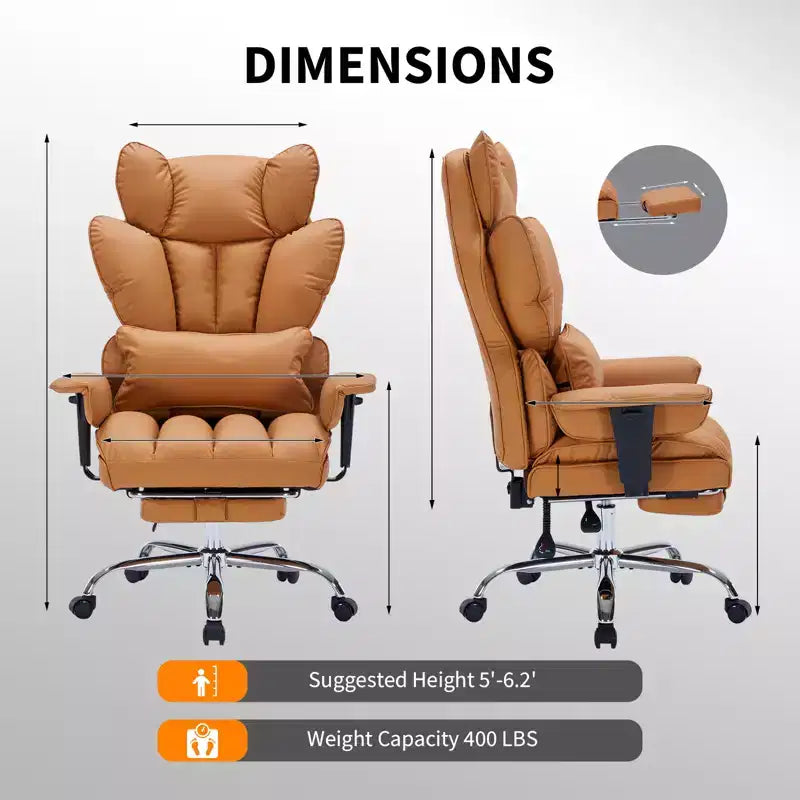 Fauteuil de bureau grande taille avec repose-pieds, Fauteuil de direction à dossier haut, Inclinaison à 155°, Coussin de soutien lombaire, Fauteuil de jeu en similicuir pour la maison
