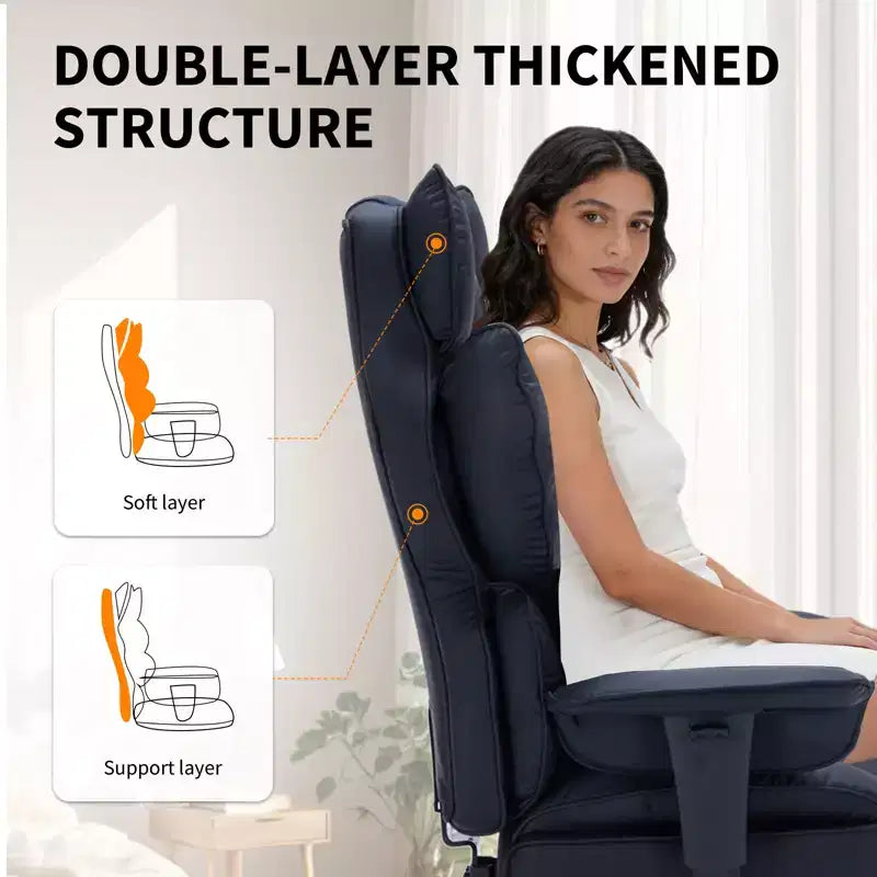 Fauteuil de bureau grande taille avec repose-pieds, Fauteuil de direction à dossier haut, Inclinaison à 155°, Coussin de soutien lombaire, Fauteuil de jeu en similicuir pour la maison