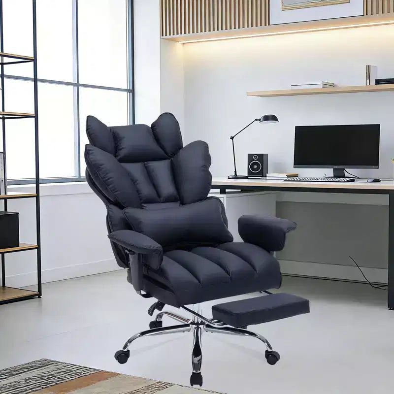 Fauteuil de bureau grande taille avec repose-pieds, Fauteuil de direction à dossier haut, Inclinaison à 155°, Coussin de soutien lombaire, Fauteuil de jeu en similicuir pour la maison