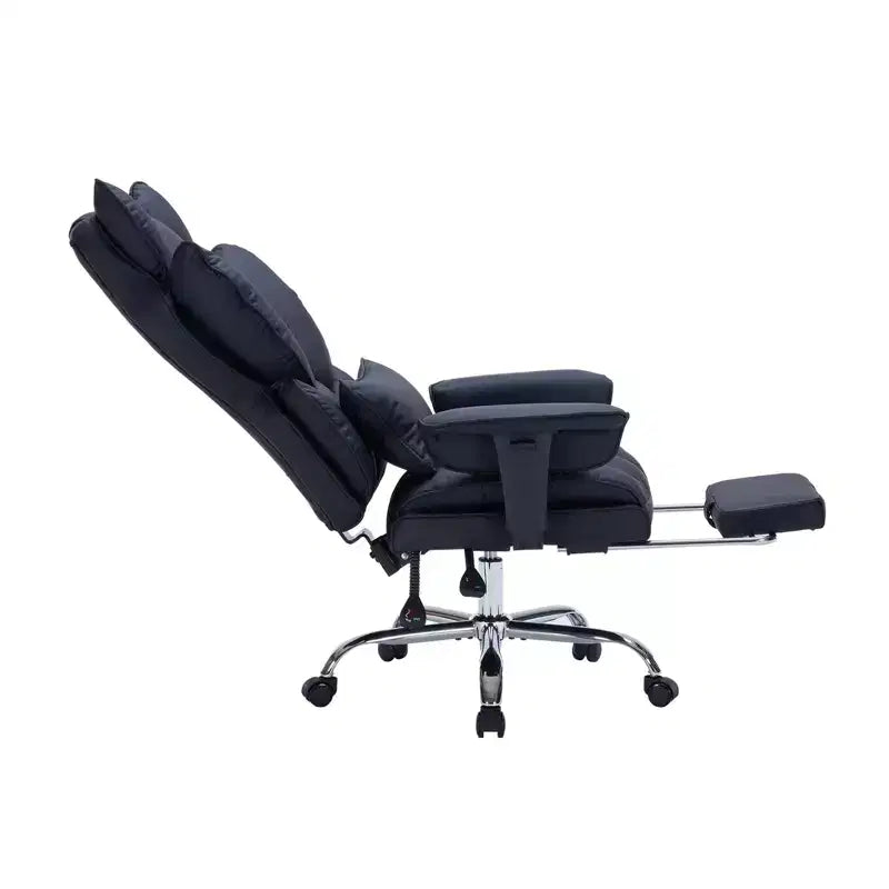Fauteuil de bureau grande taille avec repose-pieds, Fauteuil de direction à dossier haut, Inclinaison à 155°, Coussin de soutien lombaire, Fauteuil de jeu en similicuir pour la maison