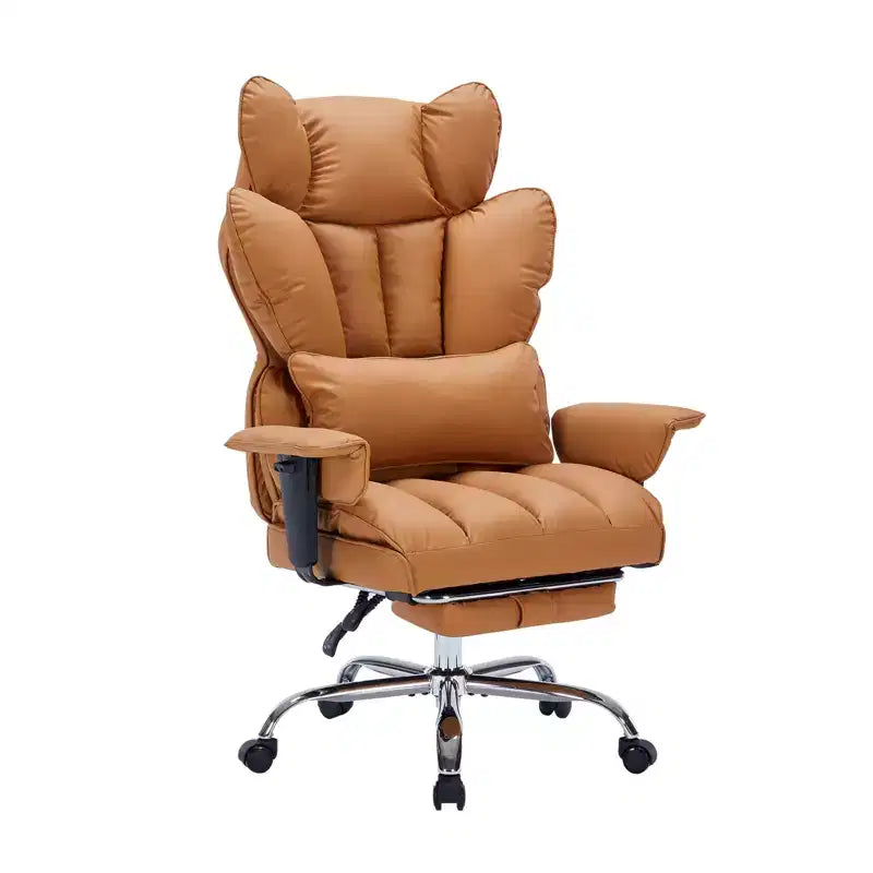 Fauteuil de bureau grande taille avec repose-pieds, Fauteuil de direction à dossier haut, Inclinaison à 155°, Coussin de soutien lombaire, Fauteuil de jeu en similicuir pour la maison