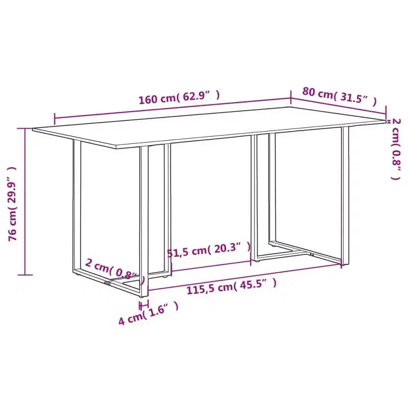 Table à manger industrielle en manguier brut – Rectangulaire
