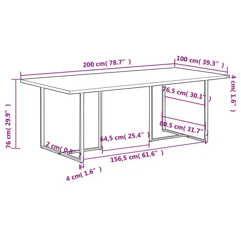 Table à manger industrielle en manguier brut – Rectangulaire