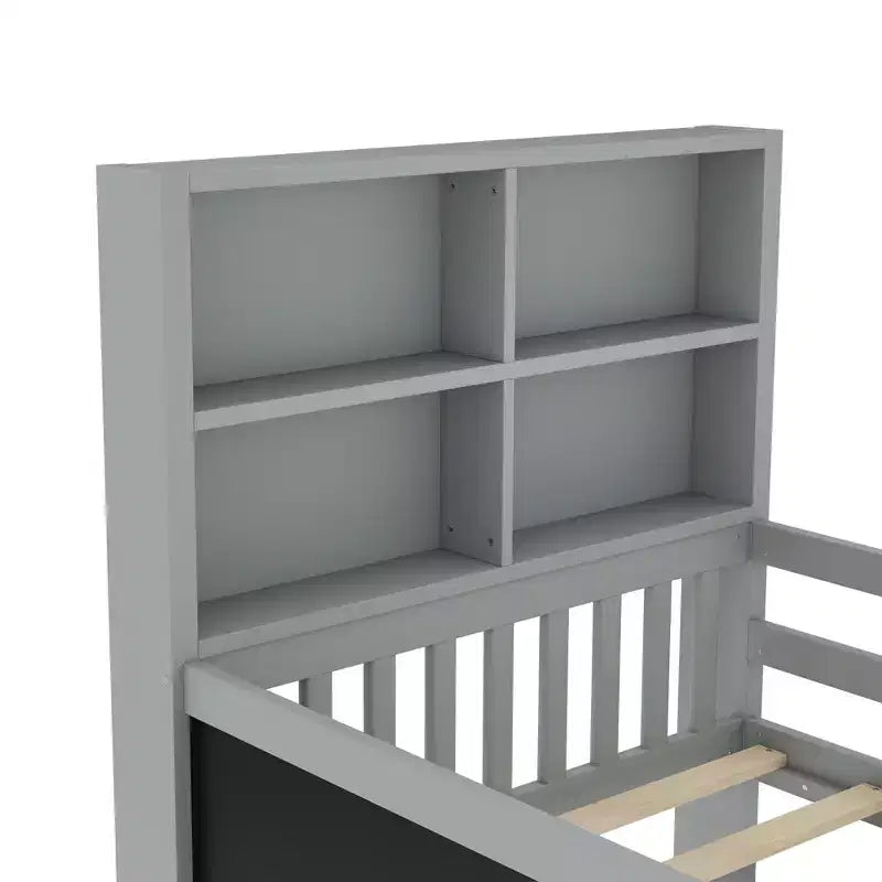 Lit plateforme double/grand avec tiroirs de rangement et étagères, lit de rangement en bois avec tableau noir pour enfants et adolescents