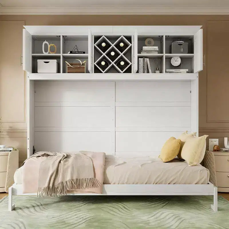 Lit escamotable Queen moderne avec 2 armoires pour salon ou appartement