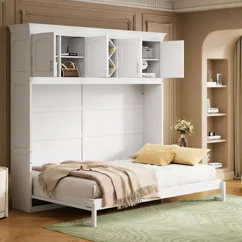 Lit escamotable Queen moderne avec 2 armoires pour salon ou appartement