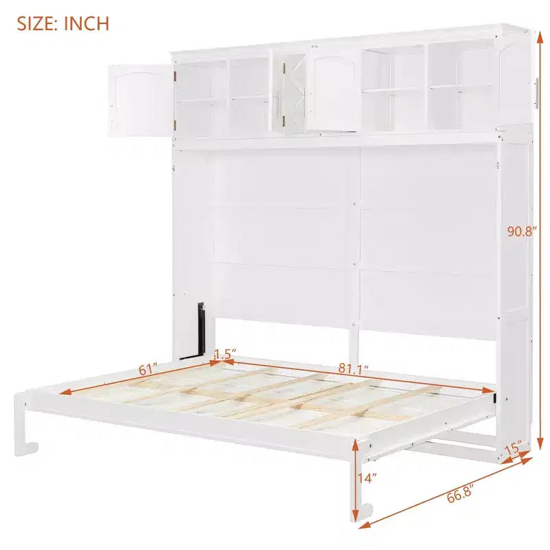Lit escamotable Queen moderne avec 2 armoires pour salon ou appartement