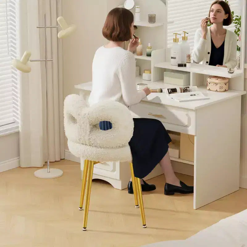 Chaise de vanité avec dossier, Chaise de maquillage pivotante, Chaise de bureau rembourrée pour filles