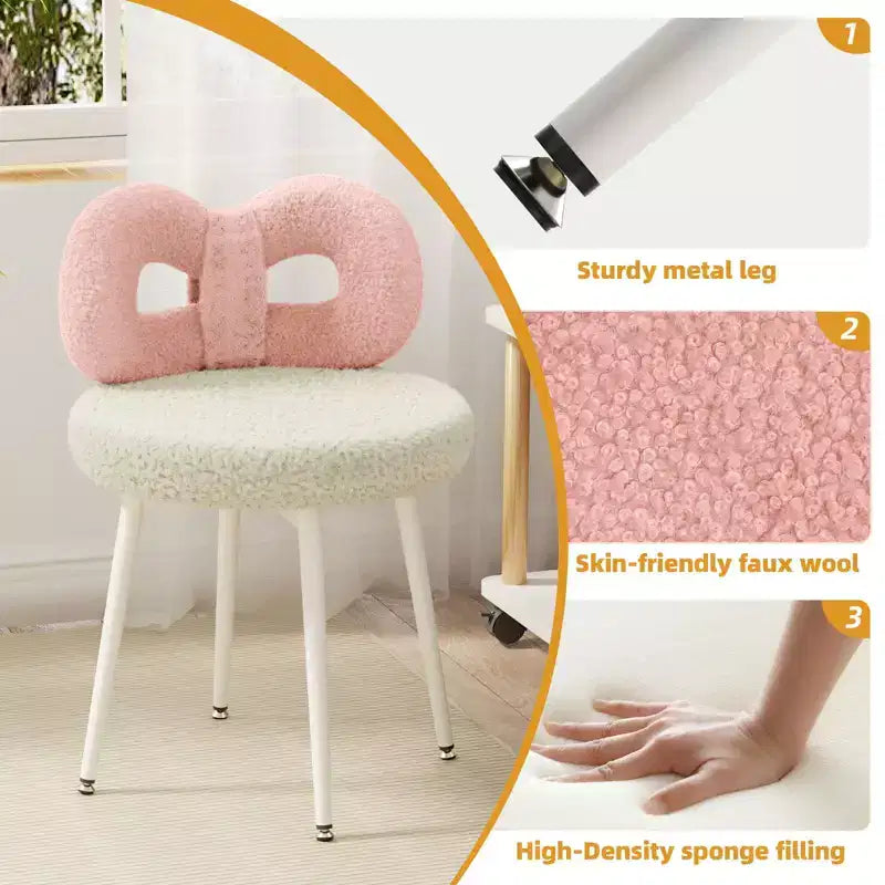 Chaise de vanité avec dossier, Chaise de maquillage pivotante, Chaise de bureau rembourrée pour filles