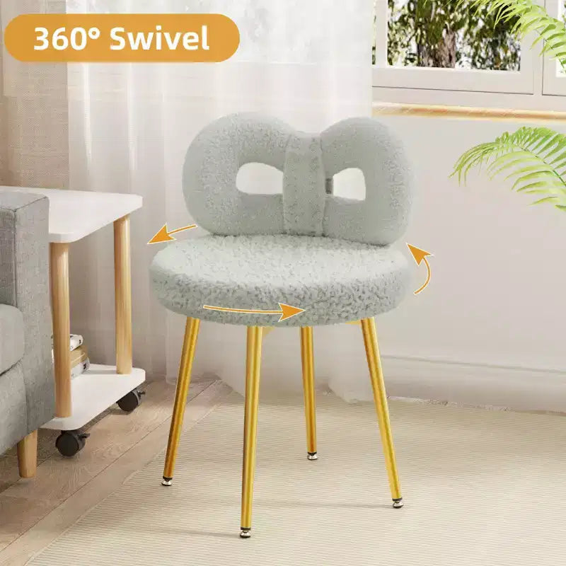 Chaise de vanité avec dossier, Chaise de maquillage pivotante, Chaise de bureau rembourrée pour filles