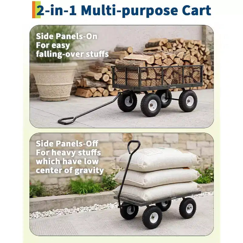 Chariot utilitaire d'extérieur robuste, capacité de 360 kg, pneus pneumatiques tout-terrain de 10 pouces