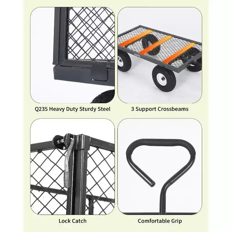 Chariot utilitaire d'extérieur robuste, capacité de 360 kg, pneus pneumatiques tout-terrain de 10 pouces