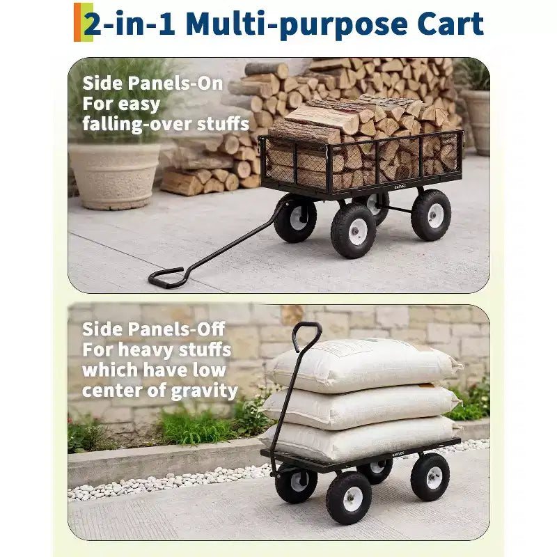 Chariot utilitaire d'extérieur robuste, capacité de 360 kg, pneus pneumatiques tout-terrain de 10 pouces
