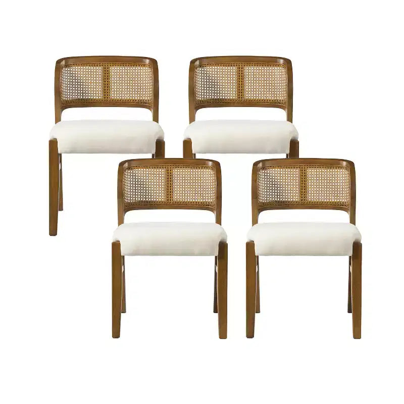 Chaise de salle à manger sans accoudoirs, style Mid-Century Modern, en bois d'hévéa rembourrée, avec dossier en rotin naturel