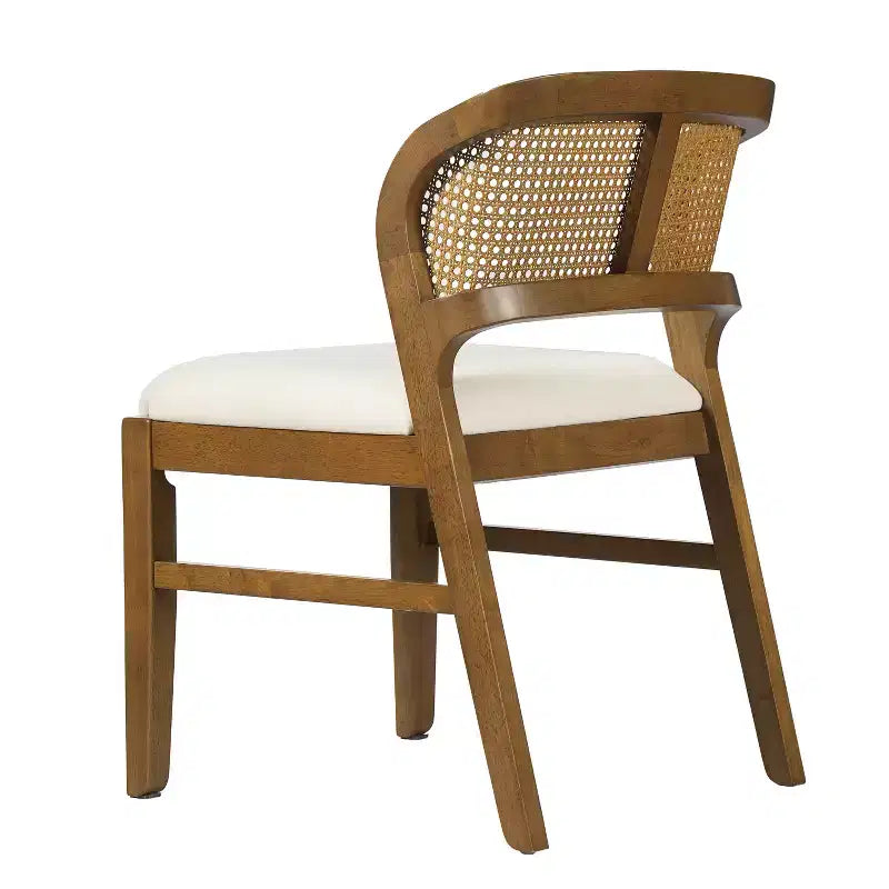 Chaise de salle à manger sans accoudoirs, style Mid-Century Modern, en bois d'hévéa rembourrée, avec dossier en rotin naturel
