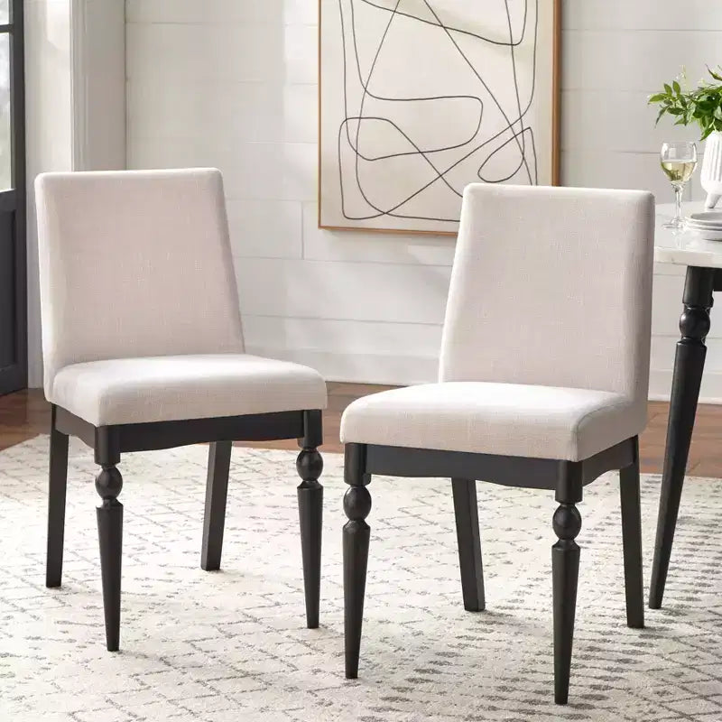 Chaise de salle à manger capitonnée avec pieds tournés beige/noir
