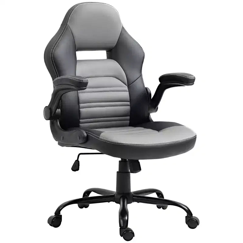 Chaise de jeu ergonomique, chaise d'ordinateur style course, chaise de bureau de direction avec similicuir PU, inclinaison, roulettes pivotantes, noir/gris