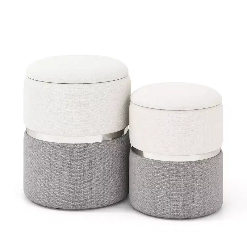 Repose-pieds rond moderne en tissu de lin avec rangement pour chambre à coucher