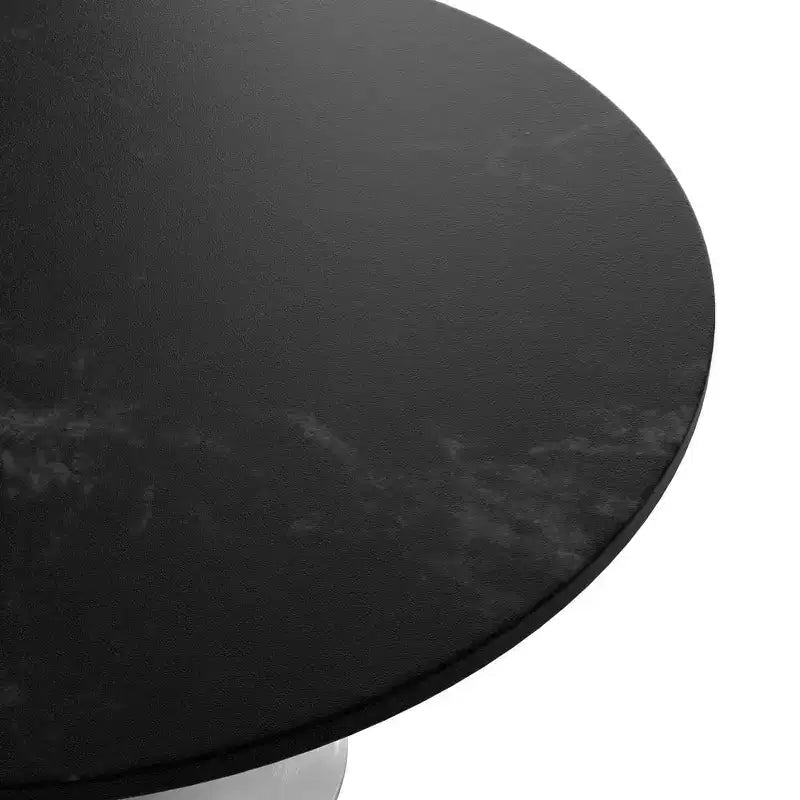 Table moderne du milieu du siècle avec plateau rond en MDF de 48 pouces et piètement colonne en acier blanc pour cuisine et salle à manger, en noir